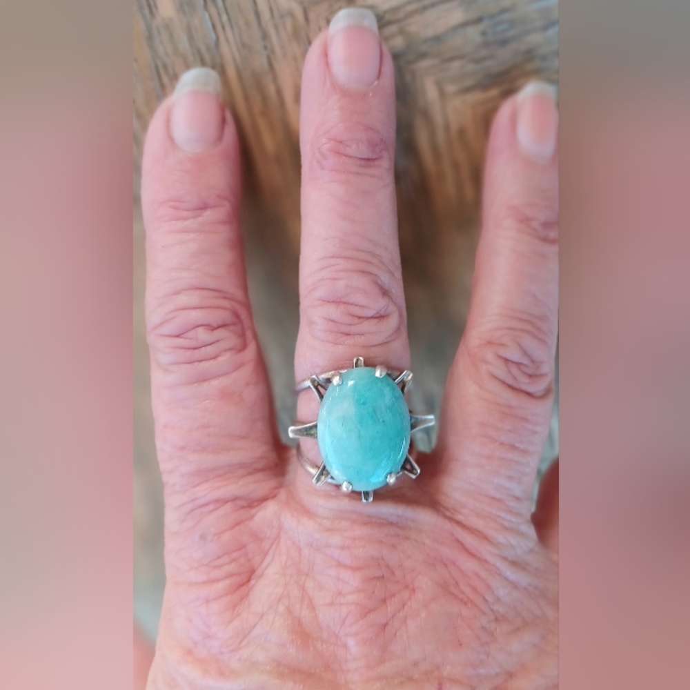 Beautiful Larimar Statement ring set in Sterling Silver size 8